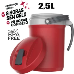 Jarra Termica Fliptop Vermelho Bebida Gelada 2,5 Litros Termolar