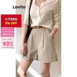 (Trendy) Lovito Shorts Casuais Com Zíper Liso Para Mulheres LNA27329 (Multicolorido)