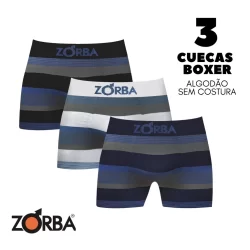Kit 3 Cuecas Boxer Zorba Listrada 847 ORIGINAL em Algodão