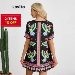 (Trendy) Lovito Vestido básico com padrão tropical boho para mulheres LBL19226