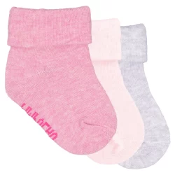 Kit 3 Pares Meia Lisa Com Vira Rosa/Lilás Pimpolho Menina