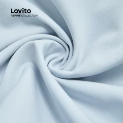 (Trendy) (Lovito Refine) Vestido elegante plissado com botão liso para mulheres LR7LD059