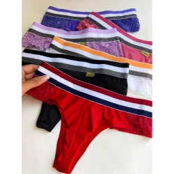 Kit 5 Calcinha Elastico Colorido Cós Alto Fio Duplo Tanga Microfibra