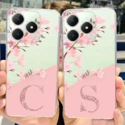 Para Realme C63 4G Caixa C61 RMX3939 Transparente Estética Fofa A-Z Flor De Letra TPU Macia C61 Telefone