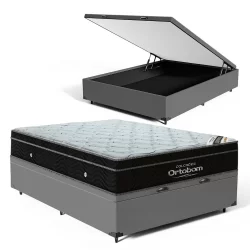 Cama Box Baú com Colchão de Molas Ensacadas Ortobom Elegante Superpocket Pillow In Casal 138cm
