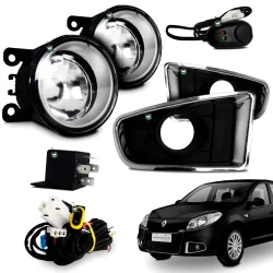 Kit Farol Auxiliar Milha Sandero 2012 2013 2014 Moldura Cromada Botao Colante