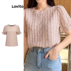 Lovito Blusa Elegante Blusa Jacquard Com Babados Lisos Para Mulheres L99ED805