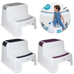 Escadinha Banquinho Degrau Duplo Antiderrapante Infantil Clingo Rosa Azul Cinza