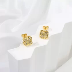 Brinco Delicado Luxo Trevo Folheado a Platina Zircônia Cravejada