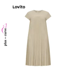 (Trendy) Lovito Vestido Plus Size Curve Boho Simples Plissado para Mulheres LBL17700