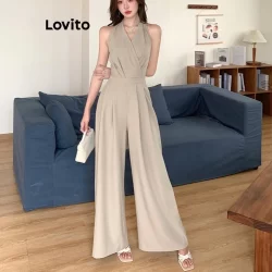 (Trendy) Lovito Macacão casual com bolso liso para mulheres LNM66079