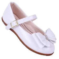 Sapatilha Infantil Feminina com Laço - Branco Verniz