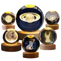 8cm Luminária Led 3D Globo Cristal Mesa Decorativa Quarto Estudo