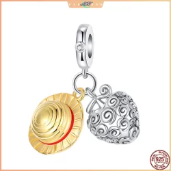 Uma Peça Chapéu De Palha E Goma-Frutas Encantos Para S925 Pulseira Prata Charme Grânulo Jóias