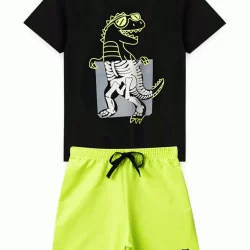 Conjunto Masculino Infantil Interativo Verão Dino X Factor Preto
