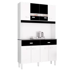 Cozinha Kit Manu 8 Portas Branco Preto - Poquema