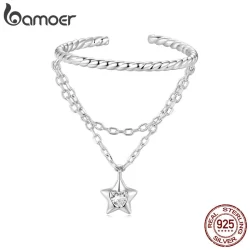 Bamoer 925 Sterling Sliver Ring Anel De Fita Estrela Ajustável Jóias De Moda Para Mulheres