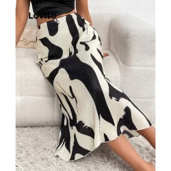 (Trendy) Lovito Saias Elegantes Com Padrão Geométrico Para Mulheres LNL36010 (Multicolorido)