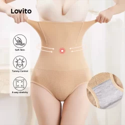 Lovito Plus Size Shapewear Barriga Elástico Em 4 Direções Modelador De Bumbum Modelador Damasco Mulheres Lnl104071