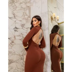 Vestido ANA Tubinho Manga Longa Midy Midi Longa Costa Nua Gringa