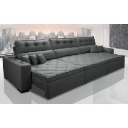 Sofá Retrátil e Reclinável 3,52m Austin com Molas no Assento Tecido Suede Velusoft Cinza