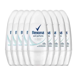 Kit Desodorante Roll On Rexona Sem Perfume 50ml - 9 Unidades