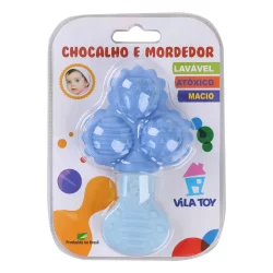 Chocalho Bebê Vila Toy Com 3 Bolas Com Mordedor Azul