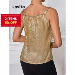 (Trendy) Lovito Regata Elegante Com Corrente Lisa E Glitter Para Mulheres LBL14189