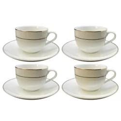 Jogo Xicaras De Café Com Pires 90ml Porcelana Kit 4 Peças Borda Dourada Majesty Gold