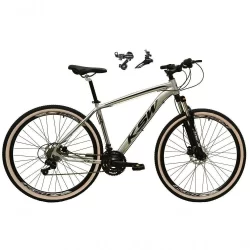 Bicicleta Aro 29 Ksw Xlt Alumínio 24v Câmbios Shimano Garfo Suspensão Pneu Faixa Bege Cinza 17