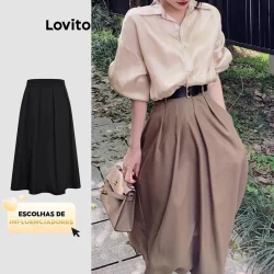 (KOL‘s pick) Lovito Saias Casuais Saias Plissadas Lisas Para Mulheres LNE21026 (Multicolorido)