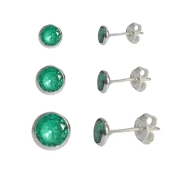 Kit 3 Brincos Trio Feminino Zircônia Cravação Inglesa De Prata 925 Verde