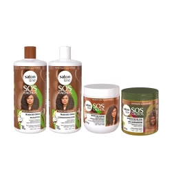 Kit com Shampoo, Condicionador, Máscara e Gel Definidor SOS Cachos Salon Line