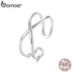 Bamoer 925 Sterling Sliver Ring Anel De Fita Cruzado Ajustável Jóias De Moda Para Mulheres