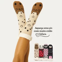 Meia Fofinha com Forro Peluciado | Térmica, Quentinha e Segura | Inverno Feminino 37-41