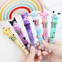1 caneta 6-10 em 1 papelaria divertida 10 cores caneta kuromi  esferográfica multicolorida papelaria/escritório/escola ​