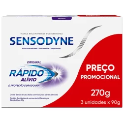Kit Creme Dental Sensodyne Rápido Alívio 90g - 3 Unidades