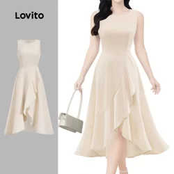 Lovito Elegante Vestido De Damasco Com Bainha Lisa E Zíper Verão Primavera Para Mulheres L134ED548