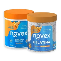 Kit Novex Óleo de Argan Gelatina 1KG + Creme Para Pentear 1KG