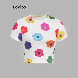 Lovito Camiseta feminina casual com estampa lisa L95ED517