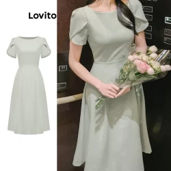 Lovito Vestido Elegante Vestido Básico Liso Para Mulheres L95ED533