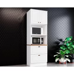 Paneleiro de Cozinha Americana Torre Quente c/ 2 Portas e 2 Gavetas 71x54x220cm Branco/Nature - Henn