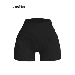 (Trendy) Lovito Shorts Esportivos Básicos Lisos Casuais Para Mulheres LNL47226