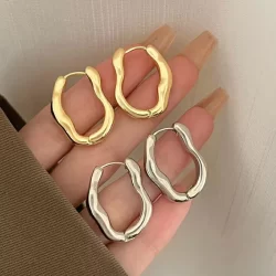 Novos Brincos De Argola De Prata Simples Para Mulheres Design Distorcido Elegante Acessórios Populares