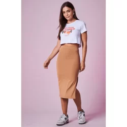 Saia Midi Poliamida Planet Girls Bege