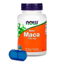 Raw Maca Peruana 750mg Now Foods 90 Caps + Porta Cápsulas