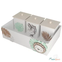Kit Higiene 4 Peças Bebê Cesta Bandeja Safari Bege