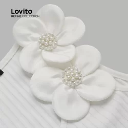 (Trendy) (Lovito Refine) Regata Elegante Com Apliques De Verão/Primavera Para Mulheres LR4LD044