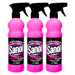 Kit 3 Multilimpador Desengraxante Uso Geral Power Clean 500Ml Sanol Pro