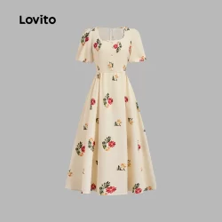 (Trendy) Lovito Vestido Casual Floral Padrão Estrutura Linha Primavera/Verão Multicolorido Para Mulheres L135A2D288